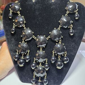 Statement Black Bauble Dangle Bib Gold Tone Necklace 25-27.5"